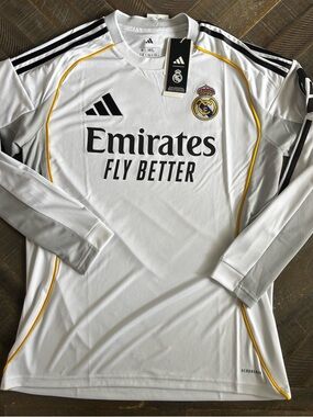 adidas White Real Madrid 'Fly Better' Long Sleeve Jersey with Black Logos